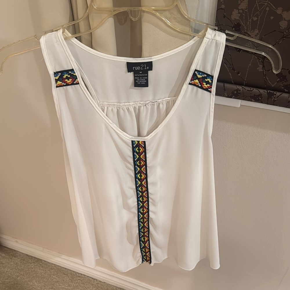 Rue21 White Tank Top with Black Detailing